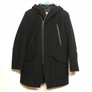 Men’s Side zipper black wool coat